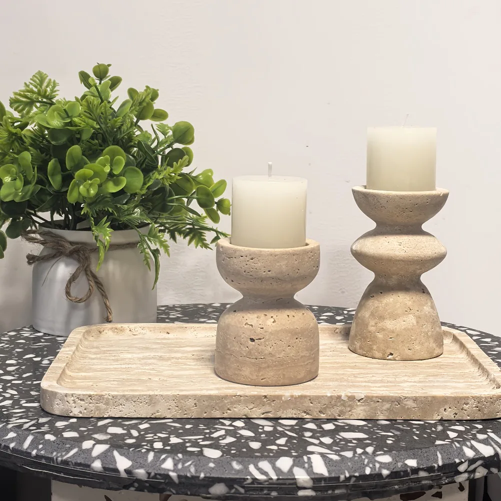 Vintage Marble Candle Holder Cave Stone Candle Holders Living Room Desktop Craft Cup Shaped Candle Holder Home Decoration