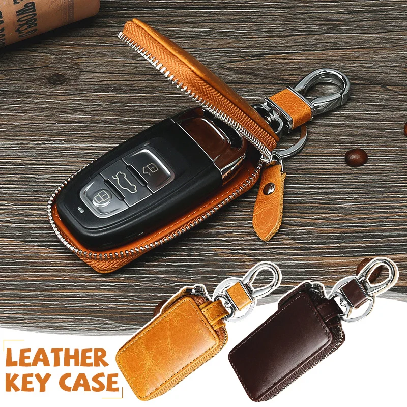 2024 New Genuine Leather Key Holder Case Keychain Pouch Bag Soild Color Car Wallet Key Ring Unisex