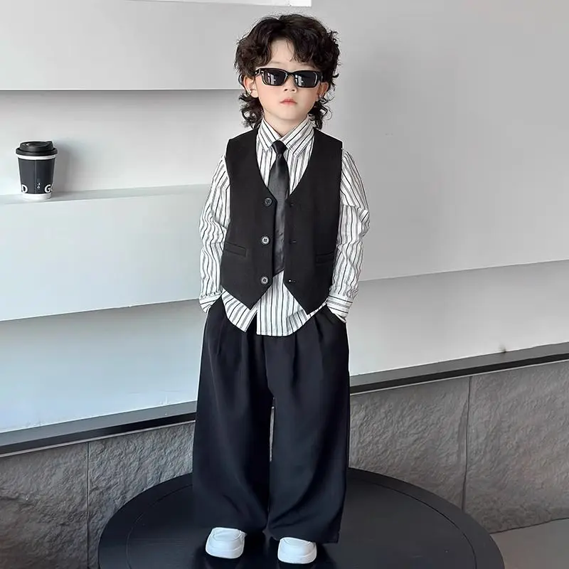 

3 PCS set Spring Autumn Boy Clothing set Casual vest+ Shirt+ Pant Kid Children baby toddler boy korea designer clothes 2-10 year