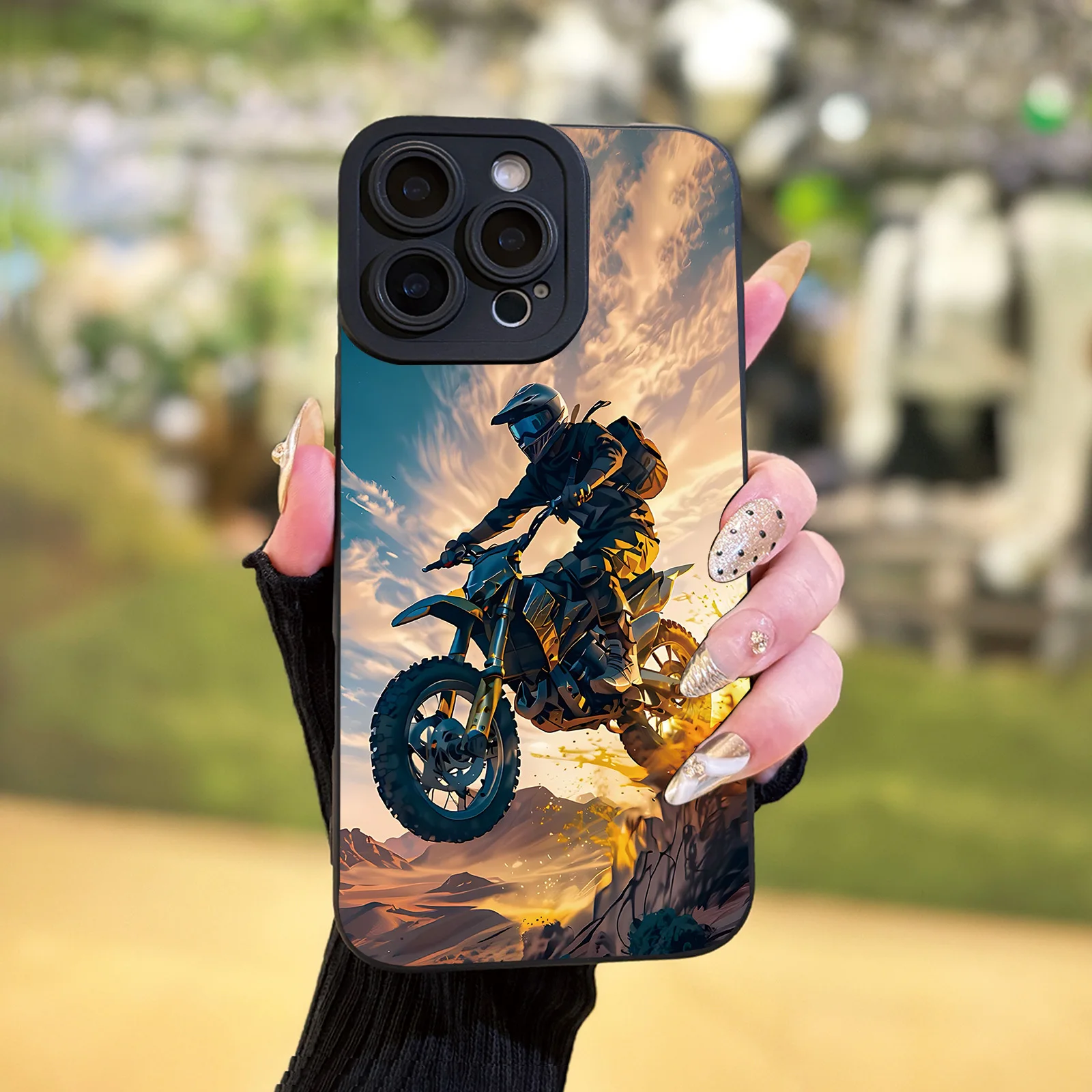 Чехол для мобильного телефона с узором мотоциклиста и УФ-печатью, универсальная защита на 360 градусов, iPhone 12, 13, 14, 15, 16 Pro Max