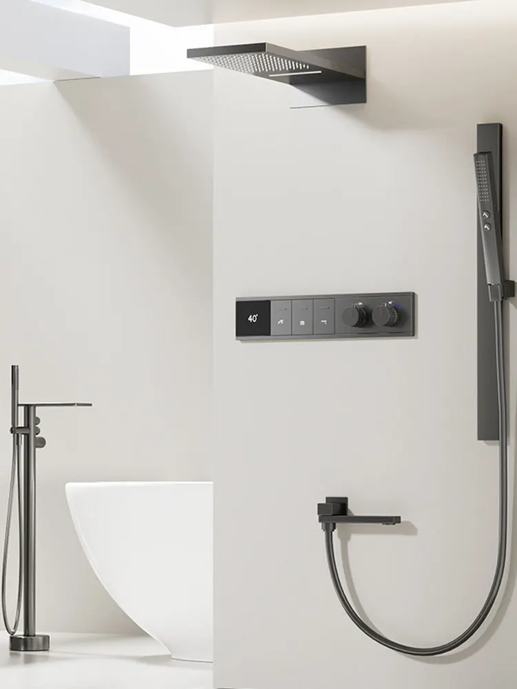 MYN Concealed Shower Wall Type Constant Temperature Digital Display Rectangular Shower Head Slide bar Household Lifting Shower