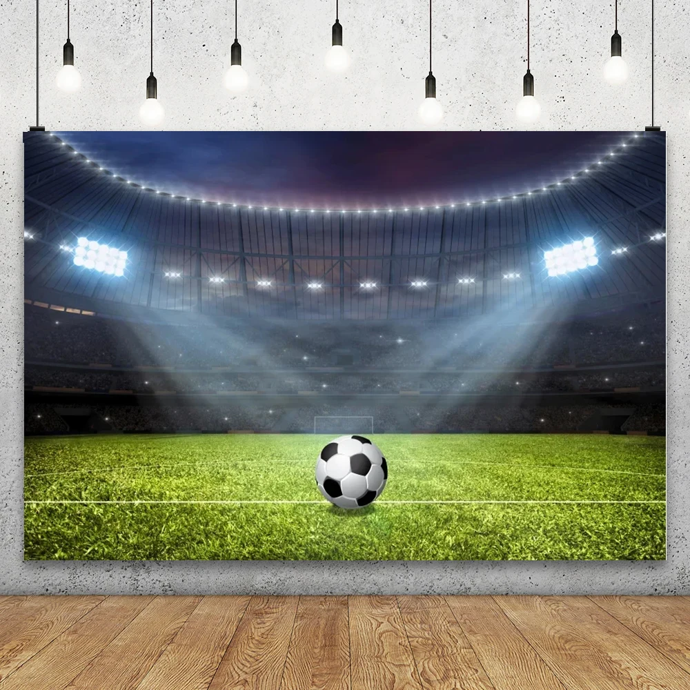 Soccer Football Shiny Spotlight Stadium Backdrop Goal Champion Ship Birthday Party Poster Photo Background Photography Banner