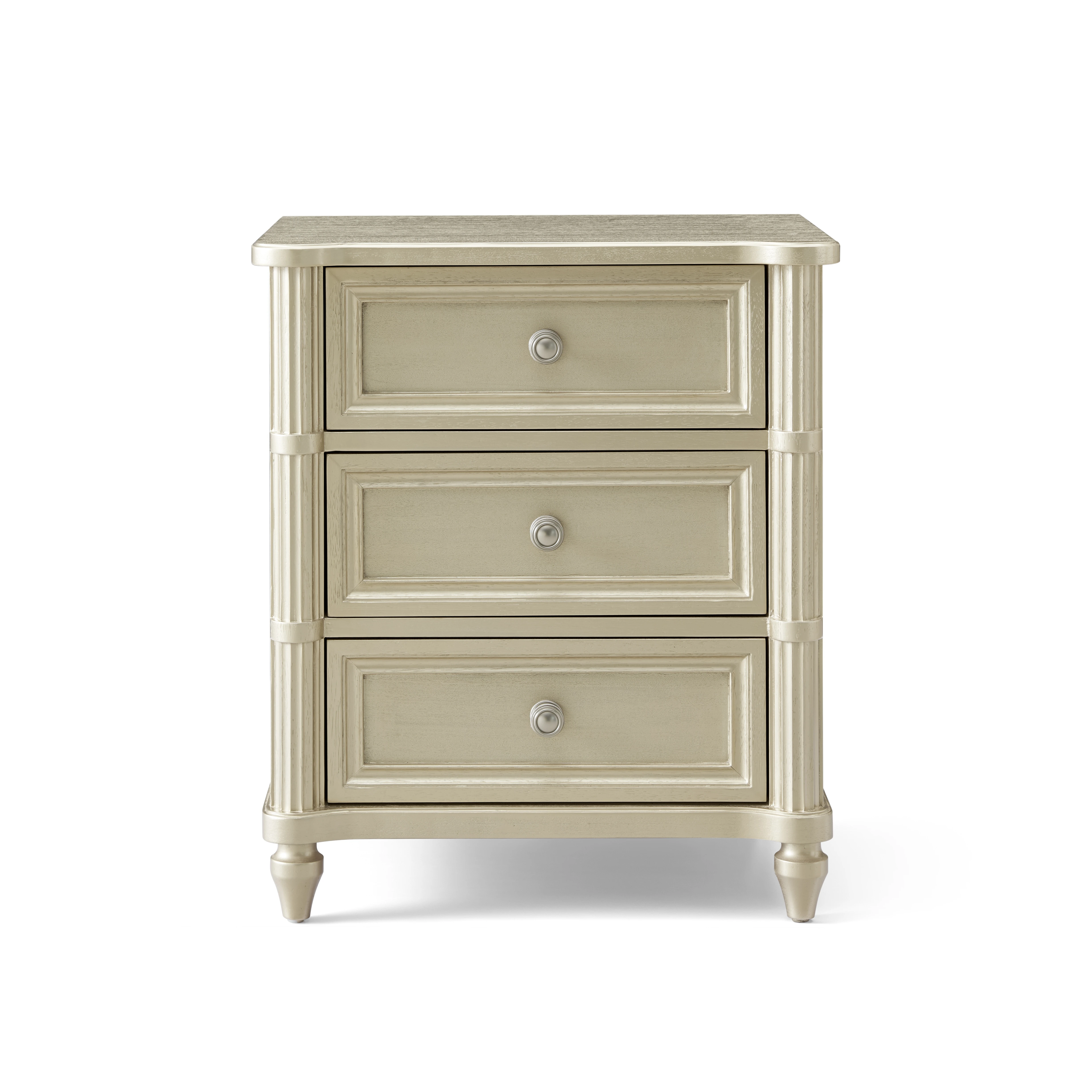 Elegant 3-Drawer Gold Nightstand Classic Wooden Bedside Cabinet With Decorative Hardware