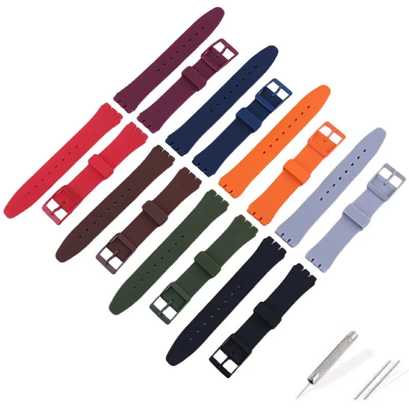 

Men and women Silicone watch strap compatible for Swatch Watch 17mm 19mm Sports rubber watch bands buckle Wristband bracelet