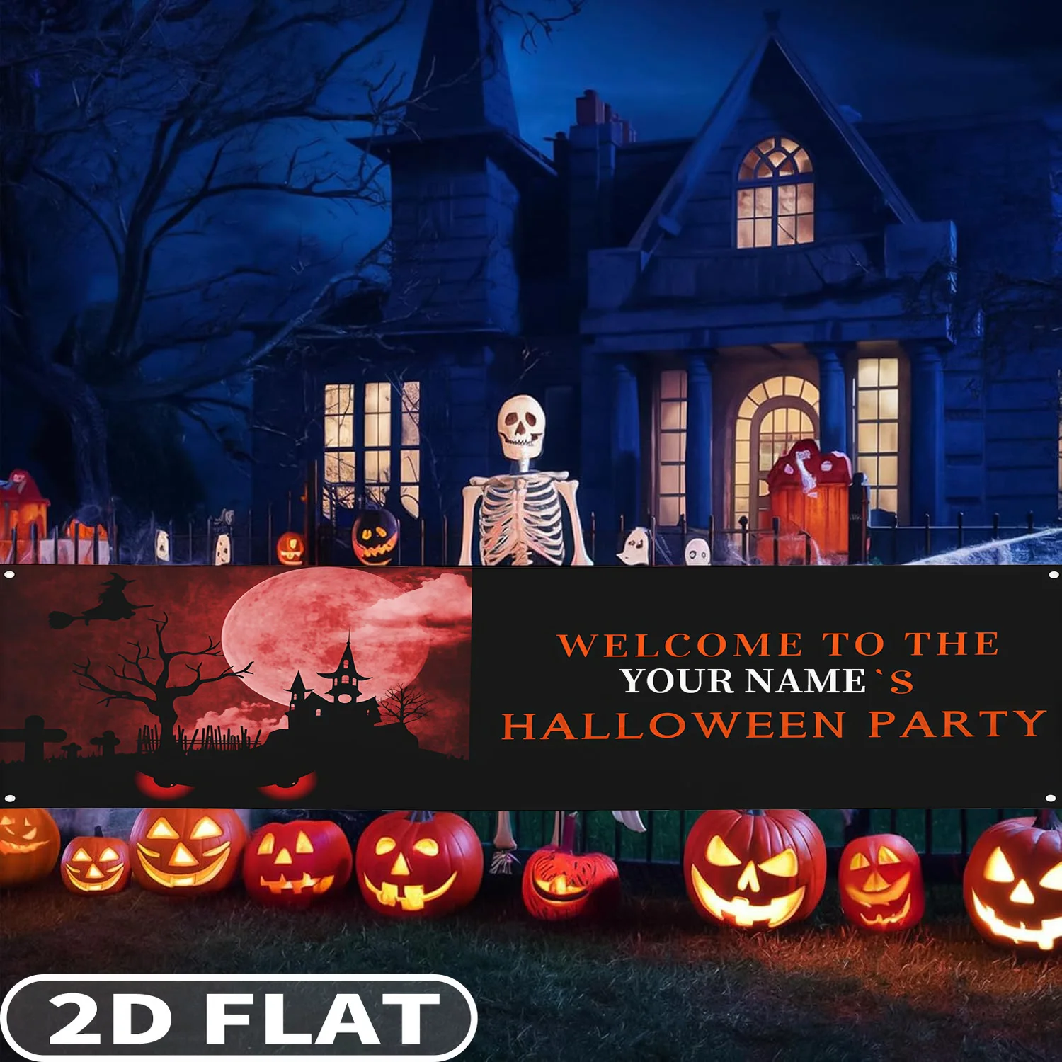 

1pc Personalized Halloween Party Banner, Custom "Welcome to the Halloween Party Banner" with Your Name, 4 Grommets Hanging Decor