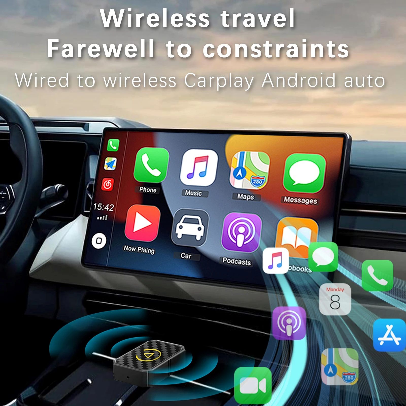 Мини-адаптер Wired to Wireless CarPlay, оснащен интерфейсом USB/Type-C, совместимым с автомобилями, поддержкой CarPlay