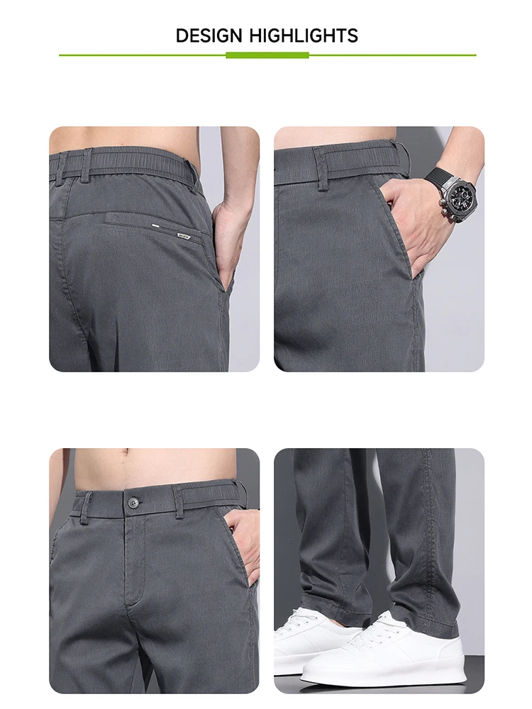 Brand Men Pants Soft Stretch Lyocell Fabric Summer Clothes Casual Pants Thin Elastic Waist Business Slim Trousers Male