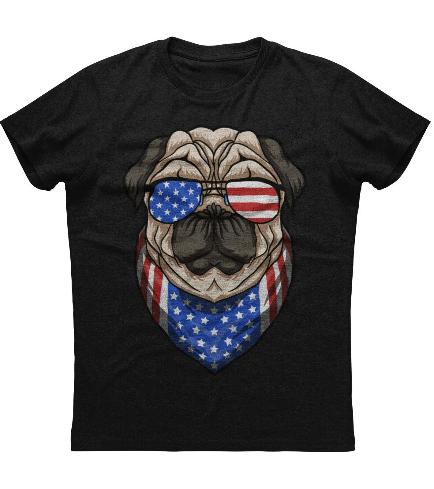 Fashionable American Flag Glasses Scarf Patriotic Bulldog T-Shirt 100% Cotton O-Neck Short Sleeve Casual Mens T-shirt Size S-3XL