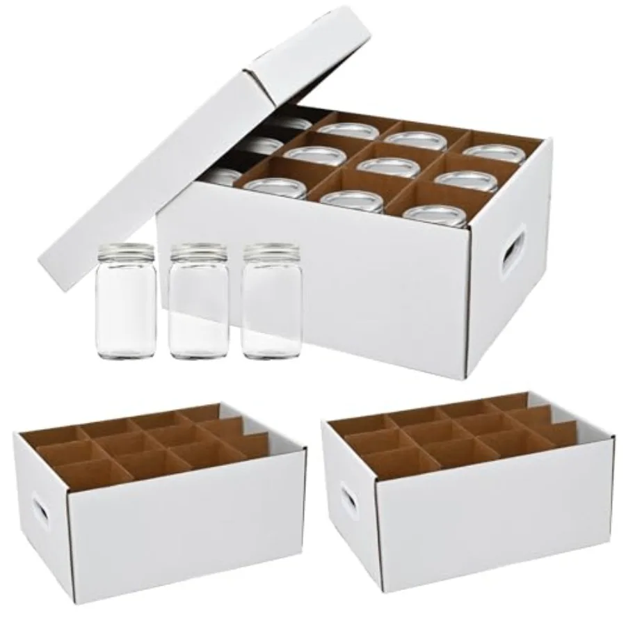 

3 Pcs White Canning Jar Storage Boxes, Fits 32 oz Regular or Wide Mouth Jars, 12 Cells, Mason Jar Organizer