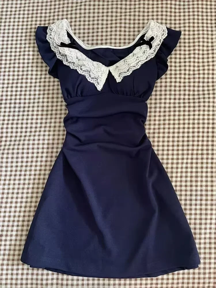 

Y2k Harajuku French Elegant Dress Women 2000s Vintage Lace High Street Mini Dress Female Patchwork Korea Fashion A-line Dress