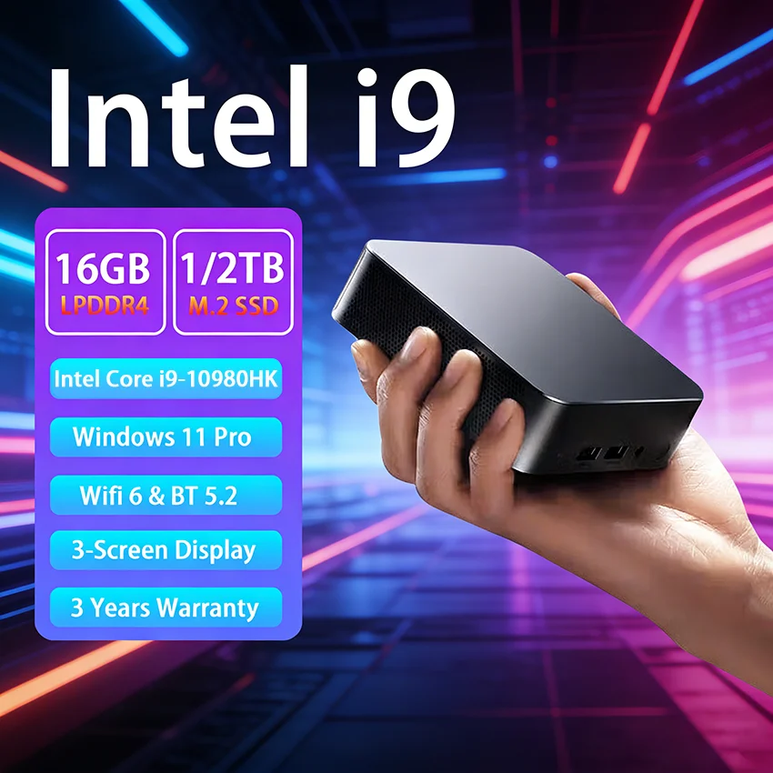 2026 Brand New Mini PC Intel Core i9-10980HK 16GB RAM 1TB SSD Bluetooth5.2 WiFi6 1000M Ethernet Windows 11 Mini Gaming Office PC