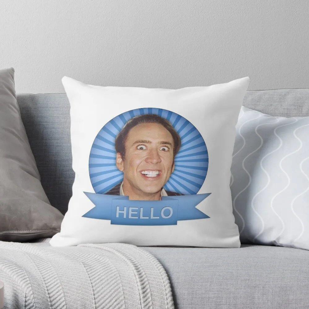 

Nicolas Cage - HELLO w/Banner Throw Pillow Christmas Pillow Couch Cushions