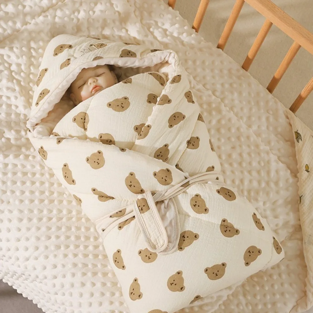 Cute Bear Ear Newborn Swaddle Blanket Baby Floral Fluffy Soft Thin Spring Autumn Warm Cozy Delivery Room Nursery Supplies Gift