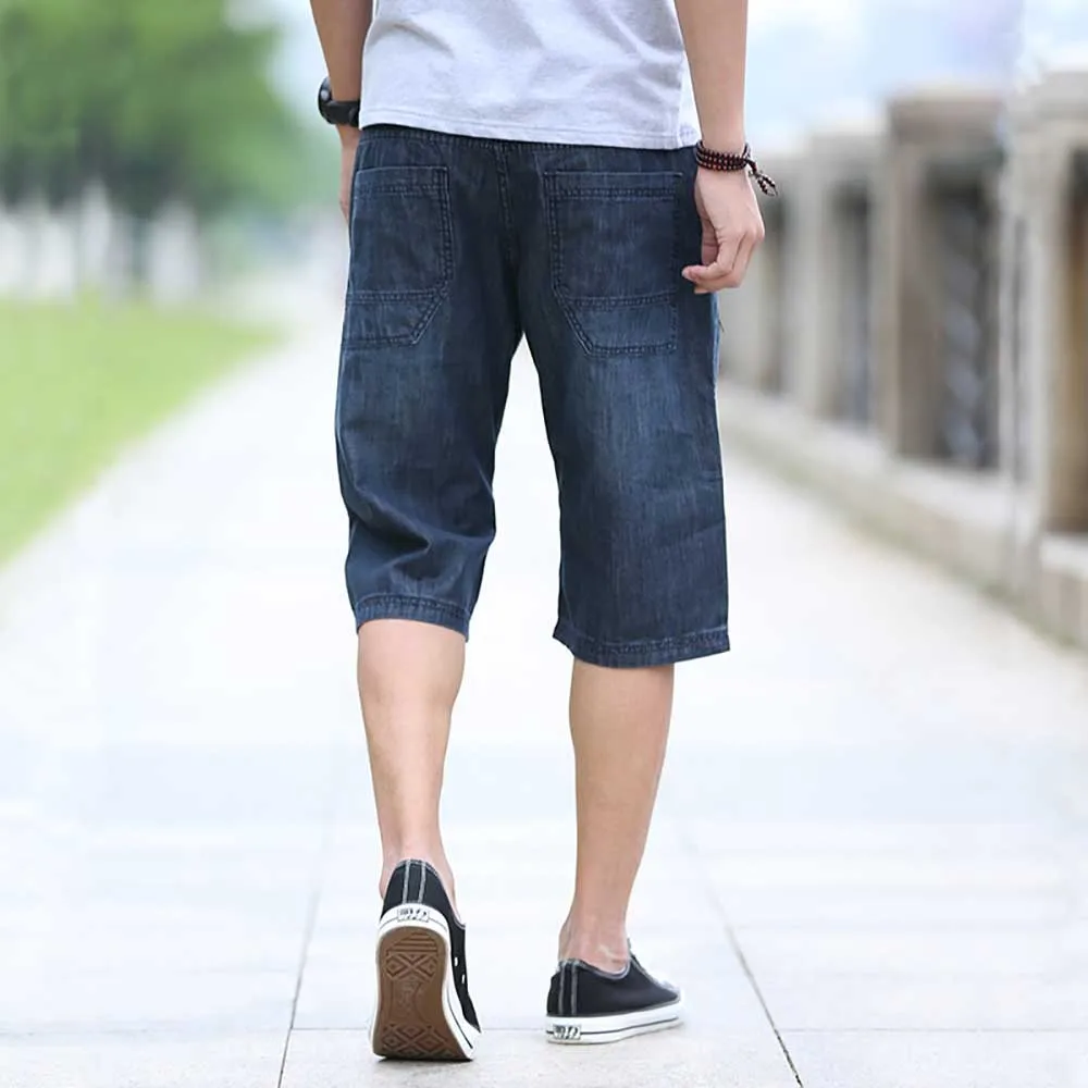 Fashion Summer Denim Men\'s Casual Jeans Shorts Straight Loose Baggy Cargo Short Side Zipper Pocket Plus Size Streetwear Clothing