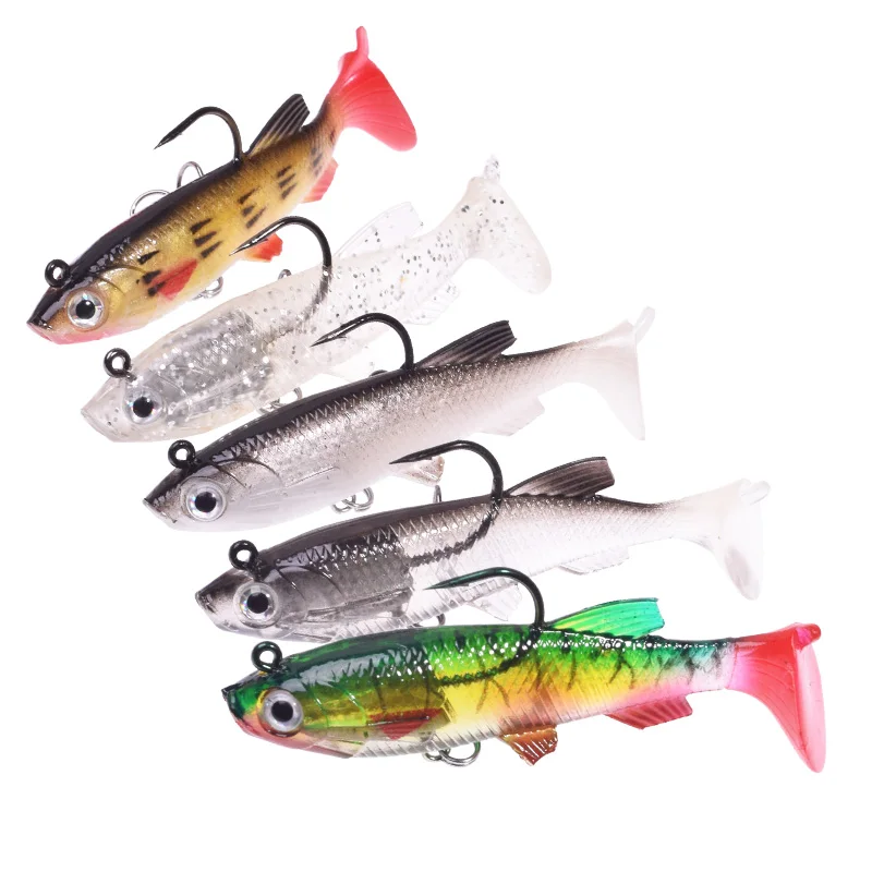 5Pcs/Lot Silicone Soft Fishing Lure Mixed Color Set 7.5cm 12g Jig Head Wobbler Artificial Bait for Sea Bass Pike Grouper Carp