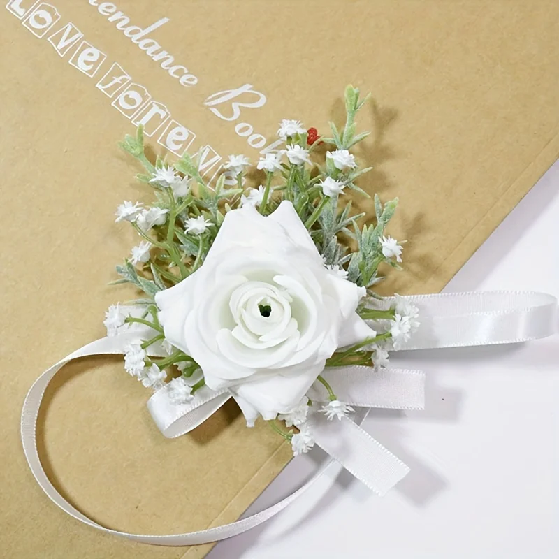 1pcs Wedding Flower Art Business Celebration Opening Guests Breast Flower Hand Flower White Sky Star Rose