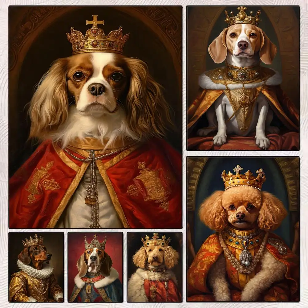 Crown Dachshund Poodle Labrador pet dog Painting Calligraphy Modern Aesthetic Wall Art Print Trendy Bedroom Home Decor Gift