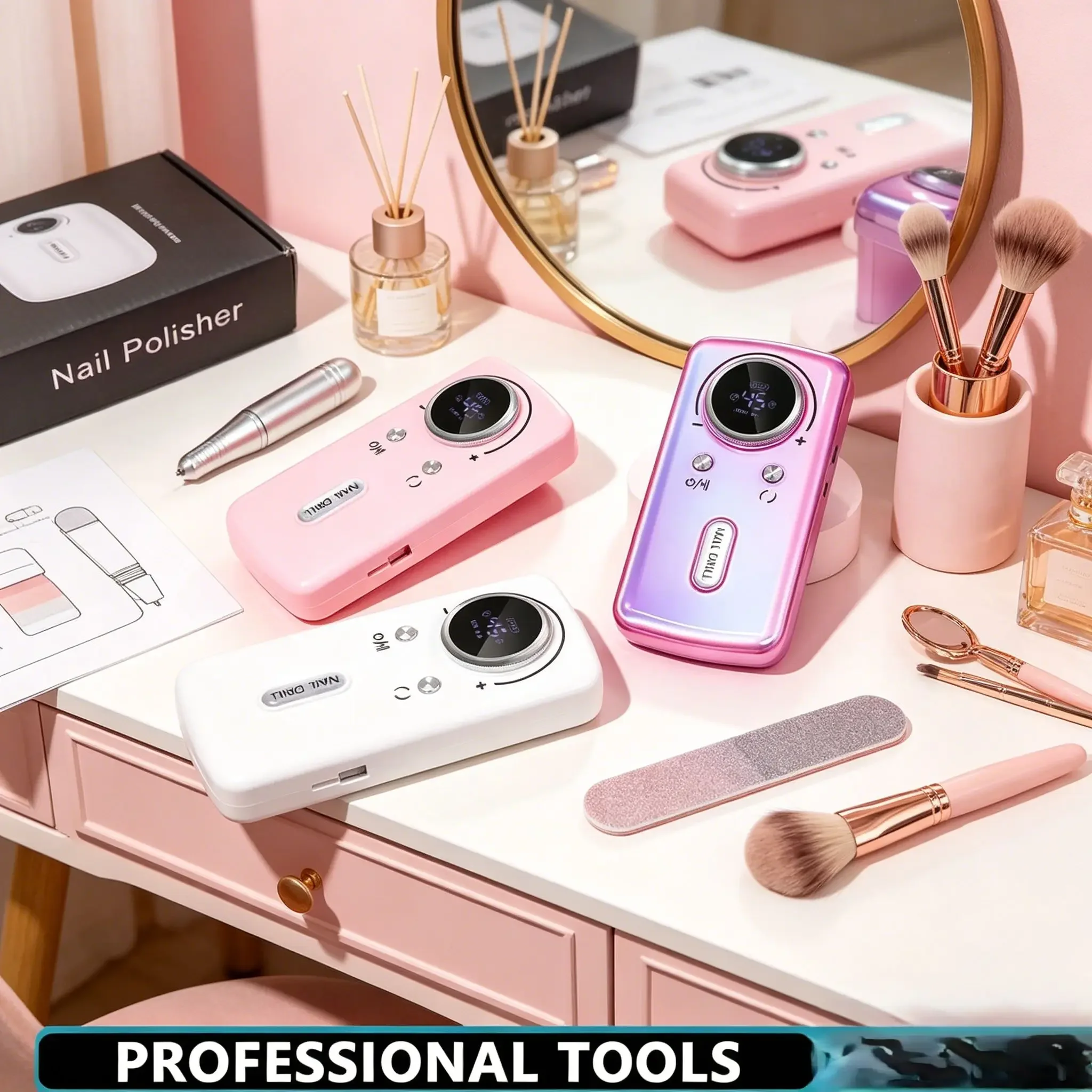 45000RPM Rechargeable Nail Drill Machine, Portable Electric Nail File Sander, Professional for Gel Nail Polishing Salon Manicure