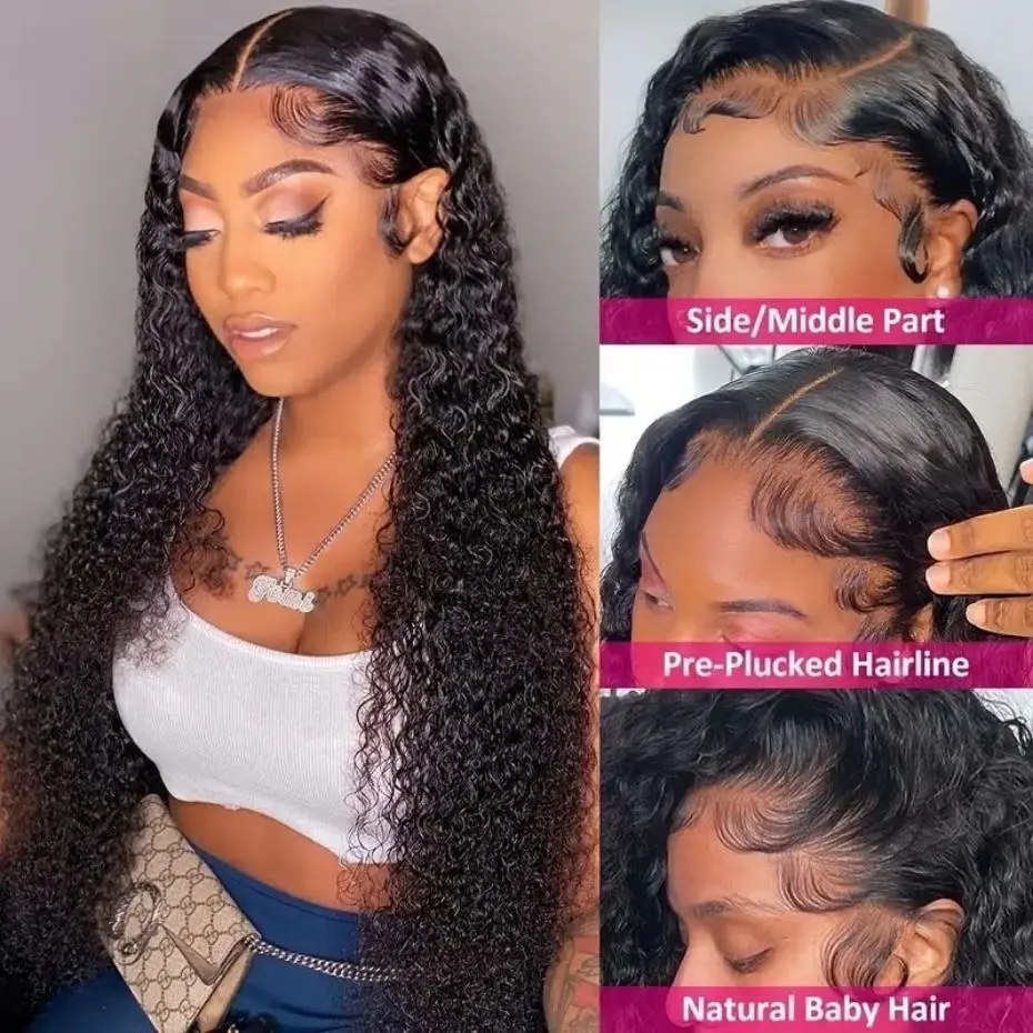 

Wigs Human Hair Deep Wave 13x6 13x4 Lace Front WIg Pre Plucked Kinky Curly Remy Brazilian 200% 4x4 HD Lace Closure Wig For Women