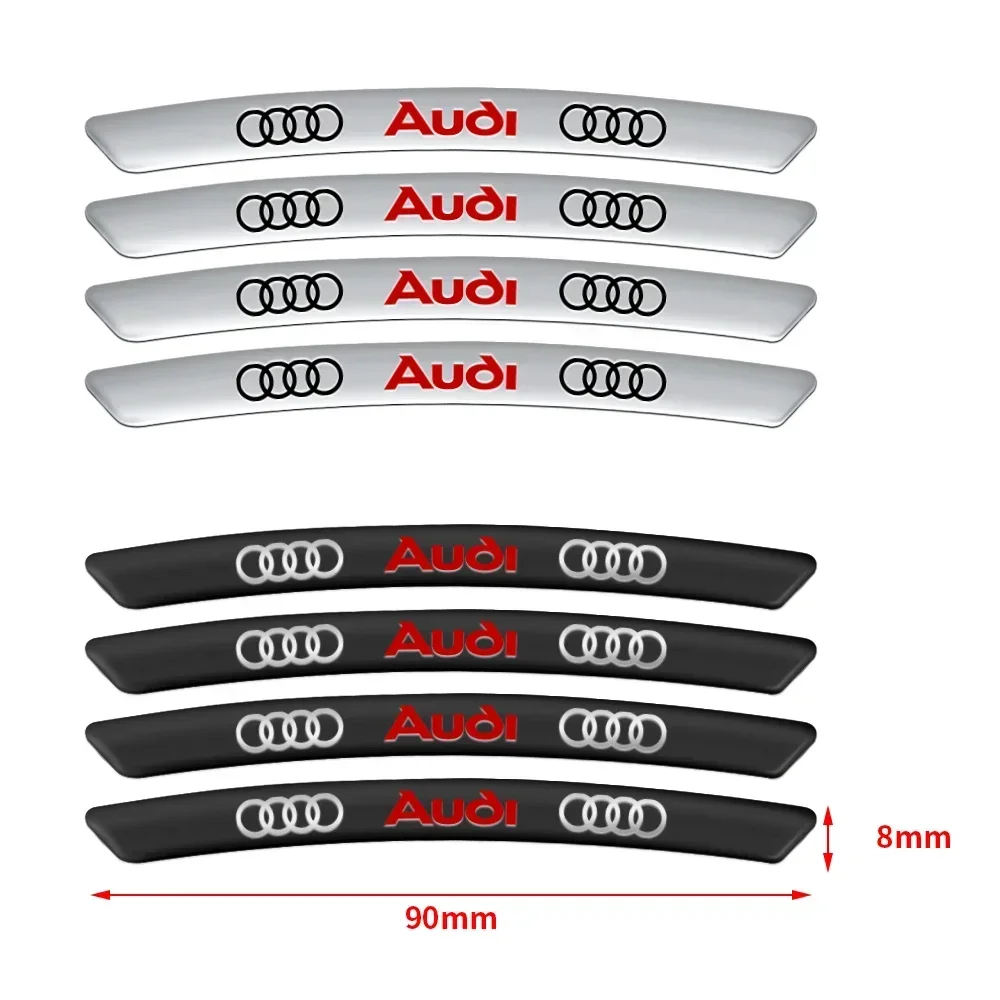 4Pcs Wheel Hub Stickers Wheel Rims Aluminium Decoration Strips For Audi Sline A4 B8 B6 B7 B9 A3 A6 C7 C6 C5 A5 Q5 A1 A6 Quattro