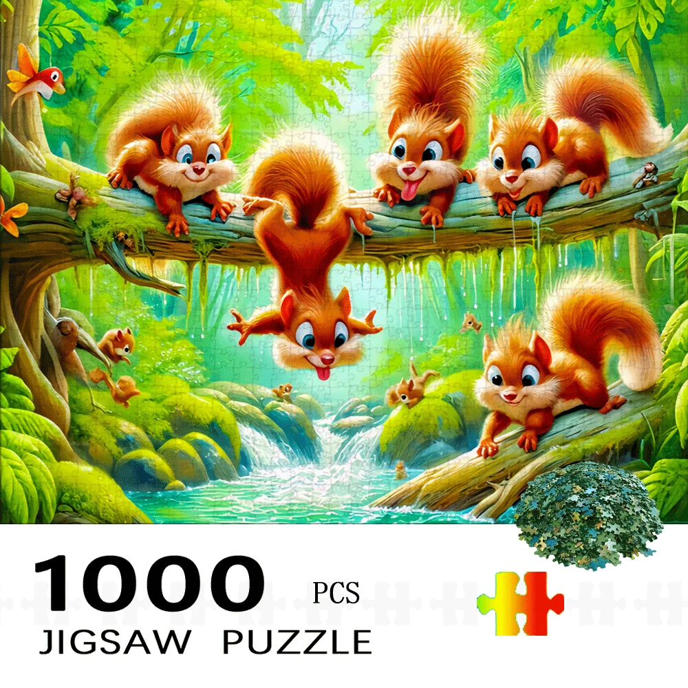 

1000 шт. головоломка для взрослых — волшебный лес с белками и водопадом, яркие цвета, семейная деятельность, головоломка, домашний декор,