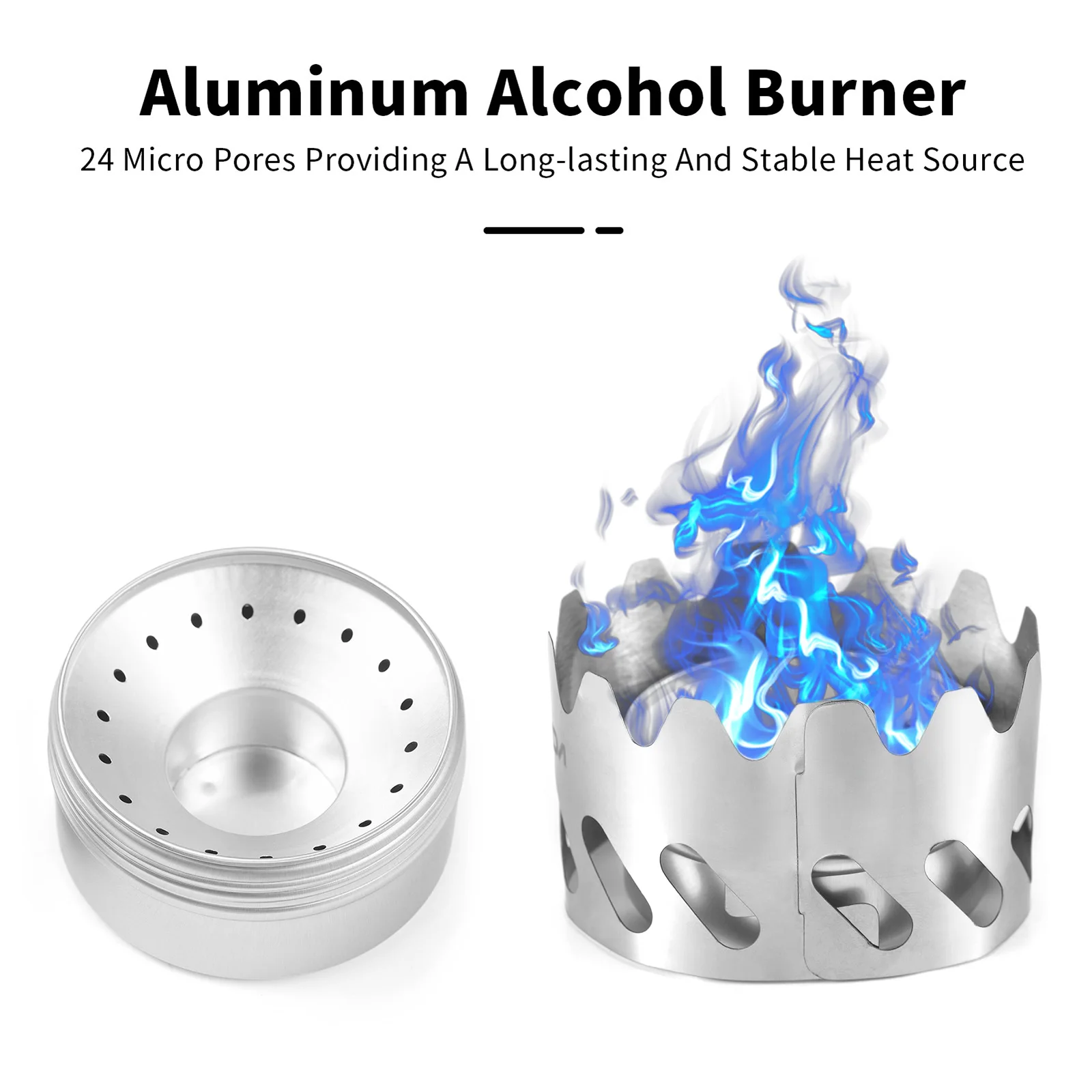 Mini Backpacking Stove 80ml Aluminum Alcohol Burner with Stainless Steel Windshield Portable Camp Stove for Hiking Survival