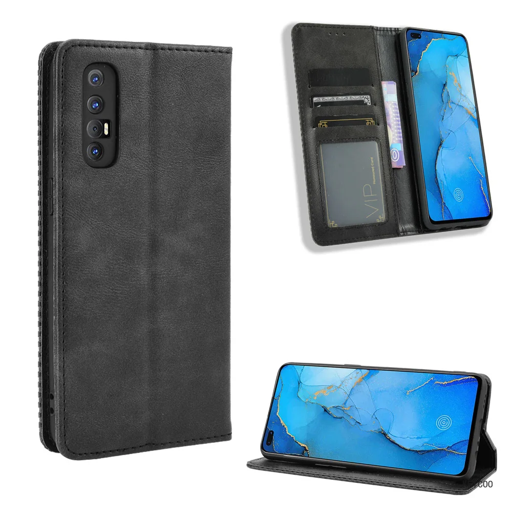 

Magnetic Insert Card Leather Case for Oppo A72 A73 Reno 3 4 Pro Realme V5 Q2 K7X 7 4G 5G India Stand Holder Wallet Clip Housing