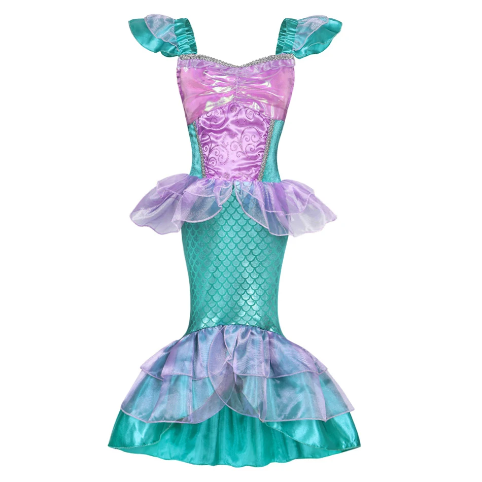 Girl Summer Mermaid Dress Ruffles Fishtail Princess Costume Children Birthday Surprise Gift Theme Party Outfits Kids Clothes