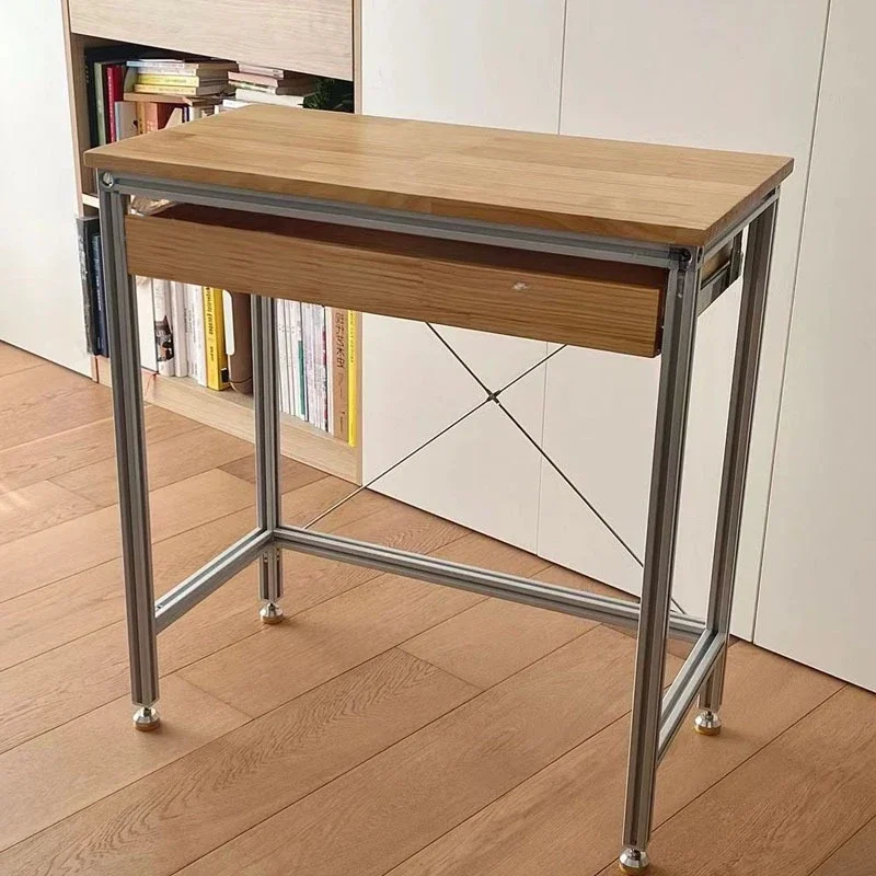 

Aluminum profile solid wood writing table retro style home desk bedroom dresser living room study computer table desk
