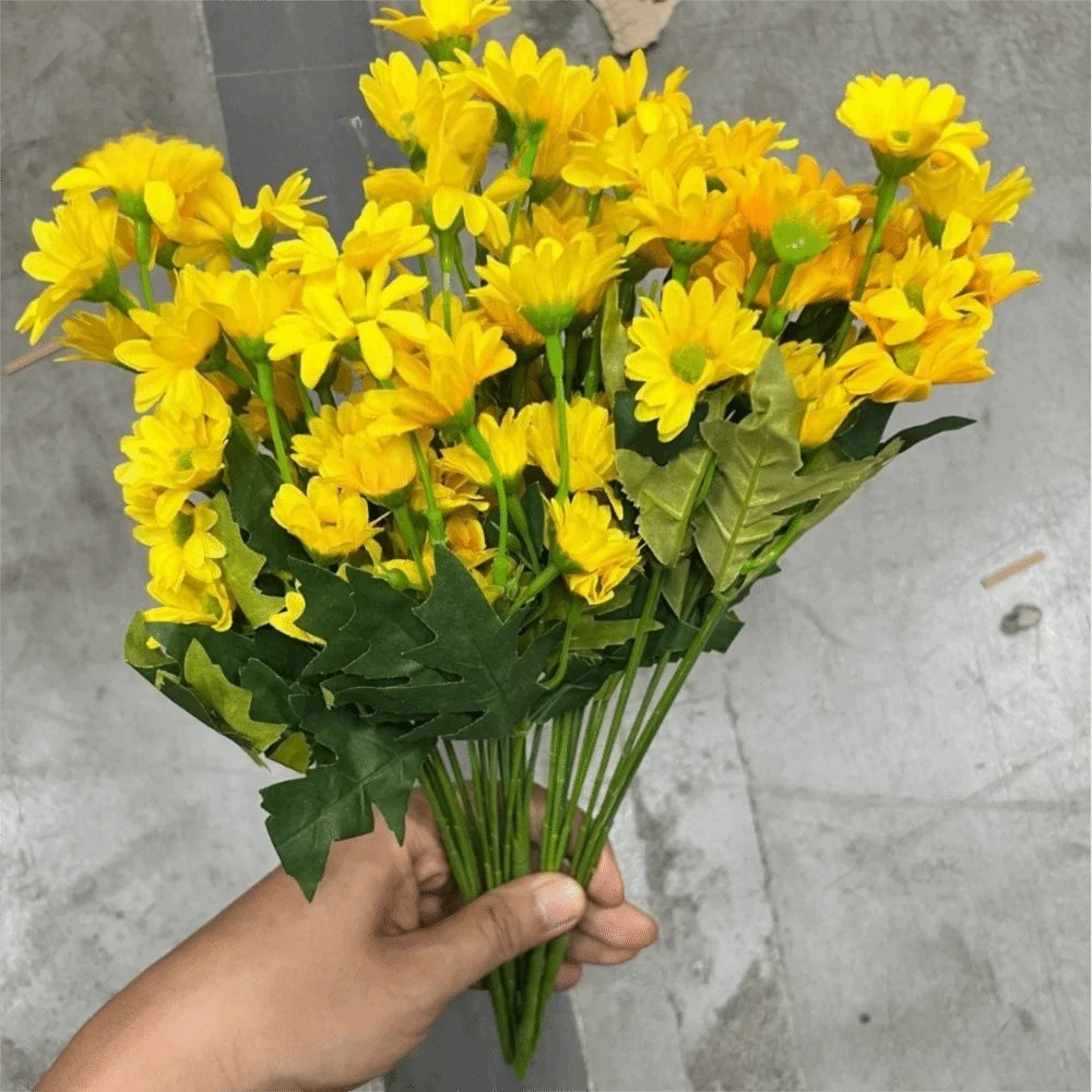 5개 묶음 고충실도 그라데이션 인공 데이지 부케 구부릴 수 있는 줄기 방수 21송이 모조 꽃 생생한 석양색