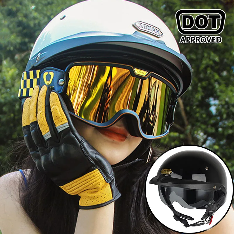 Half Face Helmet Riding Low Profile Half Helmet  With Sunshade Lens For Men Women Motorcycle Helmet DOT Certification