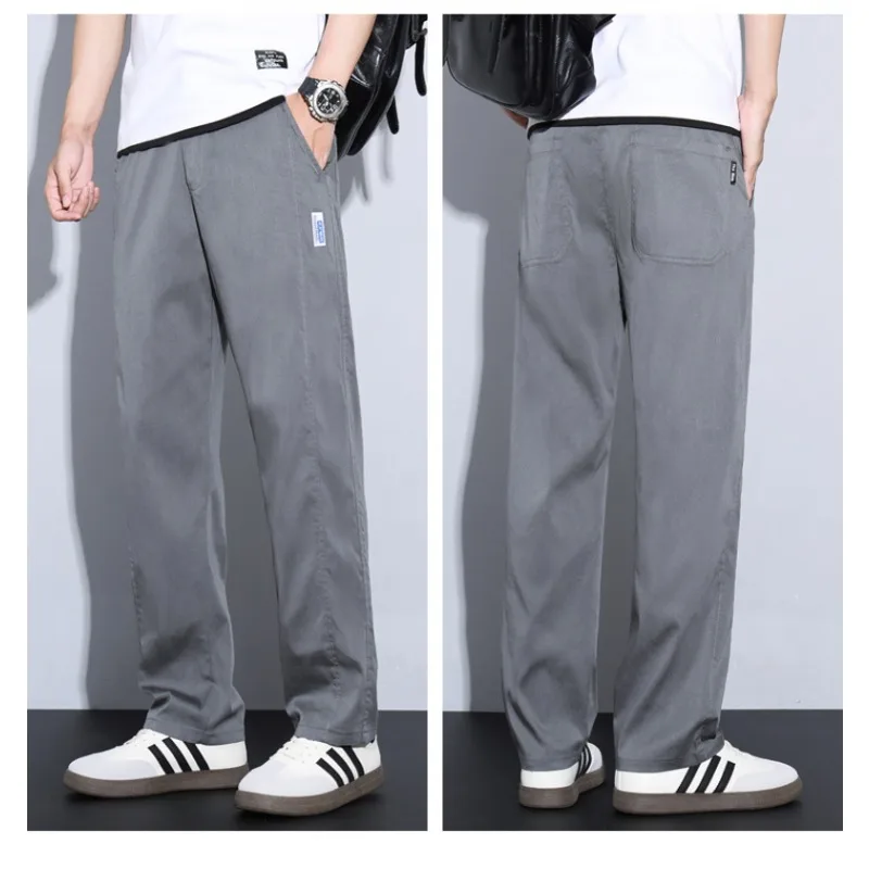 Men's Fashionable Casual Ice Silk Straight Leg Pants Summer Daily Outdoor Lightweight Breathable and Quick Drying Sports Pants