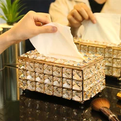 European Paper Towel Tox home Decoration Napkin Box table top DecorationsCrystal Tissue Box Creative Metal Crafts