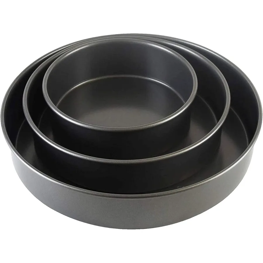 

Professional 3Piece Round Cake Pan Set in 6 8 and 10 Inch Sizes with Premium Nonstick Coating HeavyWeight Carbon Steel Construc