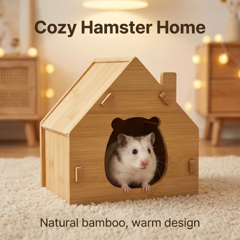 Natural bamboo bear hamster shelter ventilated moisture-proof golden bear dwarf universal nest wholesale