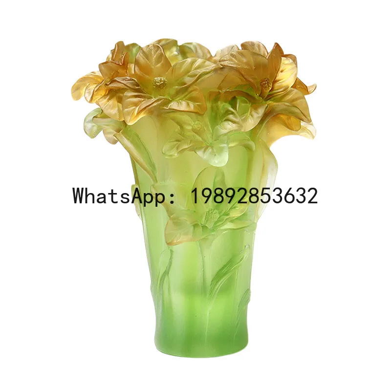 PYJ glazed orchid yellow crystal handicraft ornament living room flower arrangement special vase