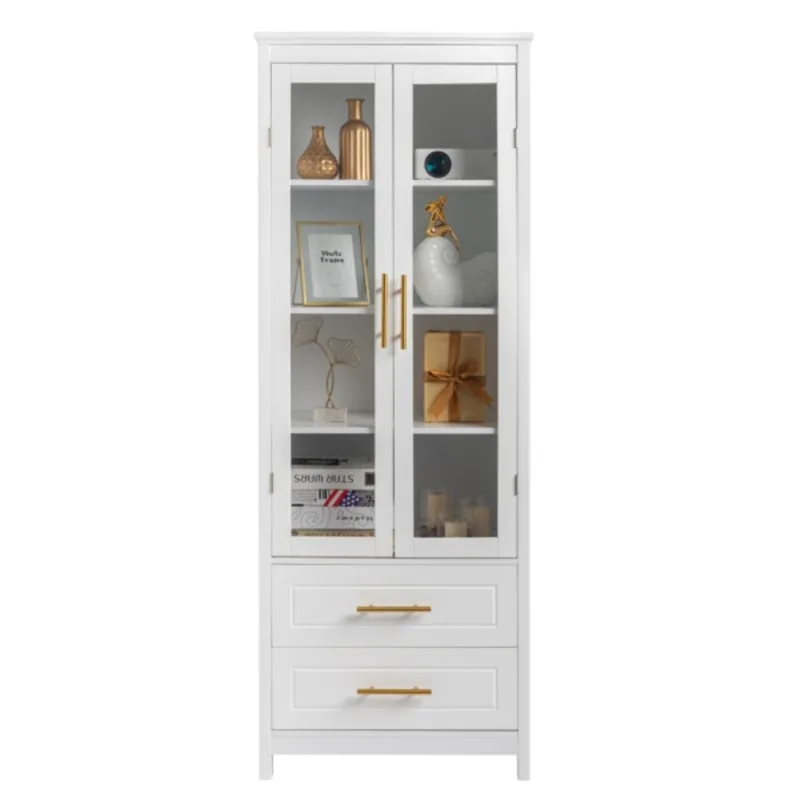 ZK30 Living Room Space Saving Cabinet Kitchen Storage Bedroom Shelf MDF Spray Paint 2 Glass Doors 2 Pumping Bathroom Cabinet