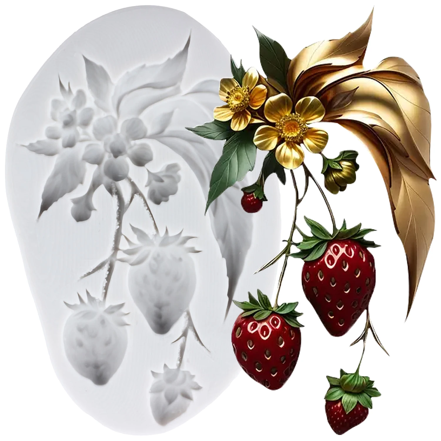3D Strawberry Silicone Molds Strawberry Flowers Fondant Cake Decorating Tools Cupcake Topper Candy Craft Gum Paste Polymer Clay