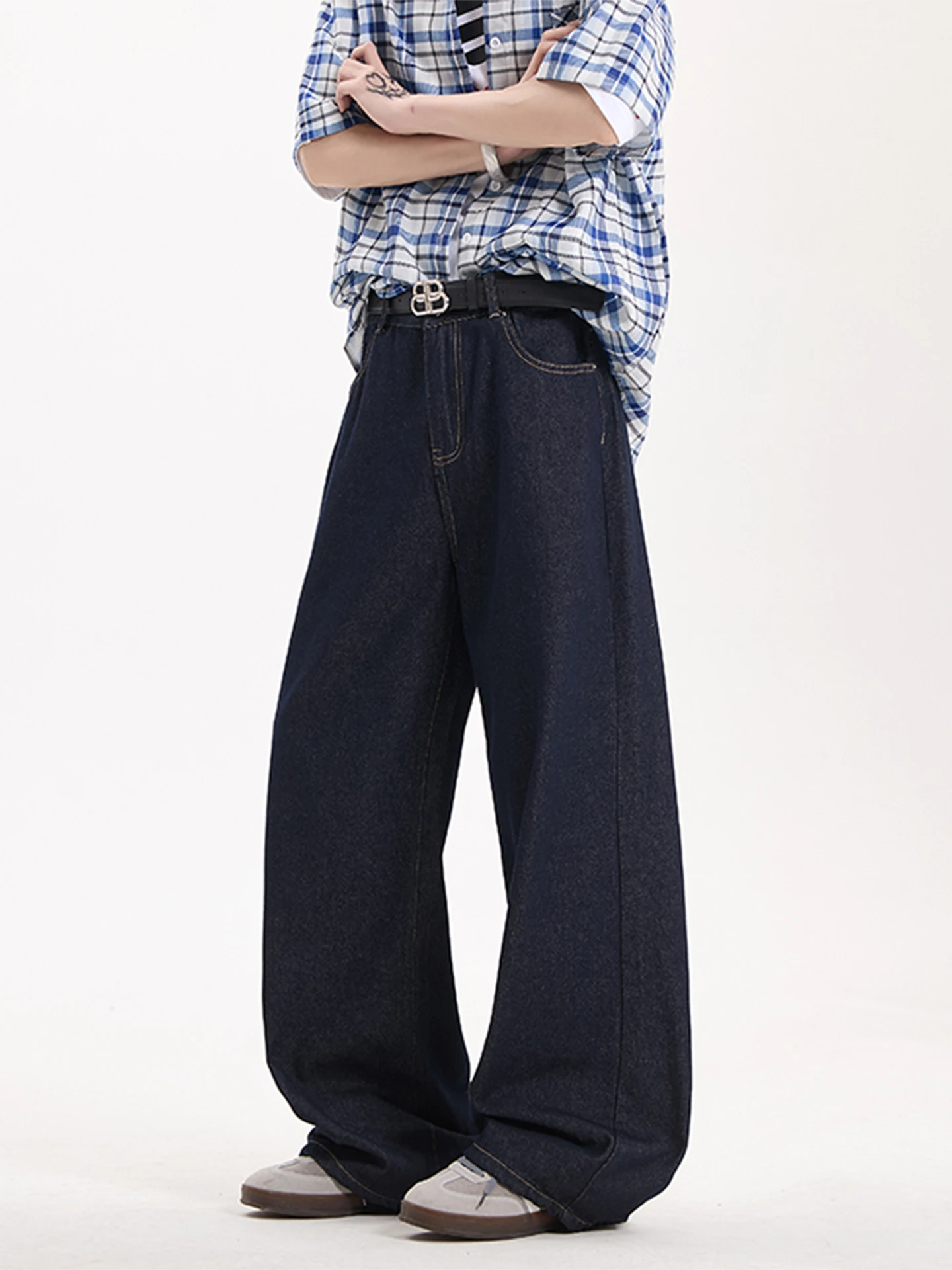 

Мужские джинсы-брюки свободного кроя из денима, однотонные, повседневные, прямые, с эффектом стройности, в корейском стиле