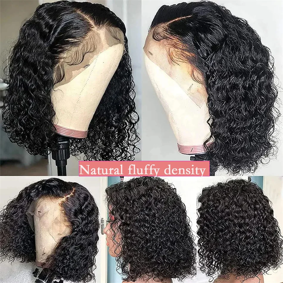 Peluca de cabello humano rizado 4x4, postizo de onda profunda Hd con encaje Frontal, corte Bob corto, cierre de encaje, brasileño, transparente, a la venta