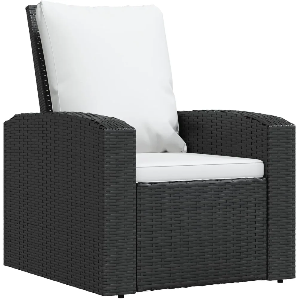 

- Modern Black Poly Rattan Patio Reclining Chair with Cushions - Adjustable Outdoor Garden Lounge Chair with Comfortable Armres