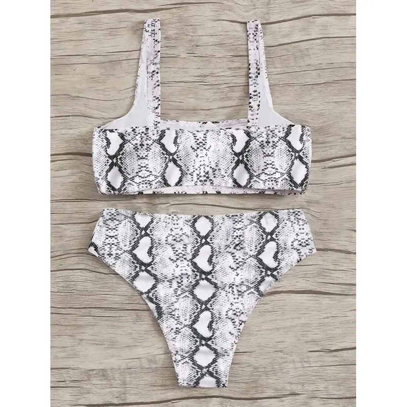 JEWELRY SEN Women Snake Print Spaghetti‑Strap Bikini Set 2‑Piece Square Neck High Waist Summer Beach Bathing Suit Swimwear