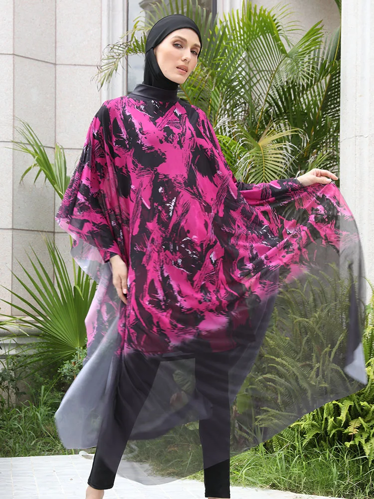 Maillot De Bain 3 Pièces Burkini Femme Musulmane – Couverture Complète Hijab Manches Courtes Modeste Grande Taille