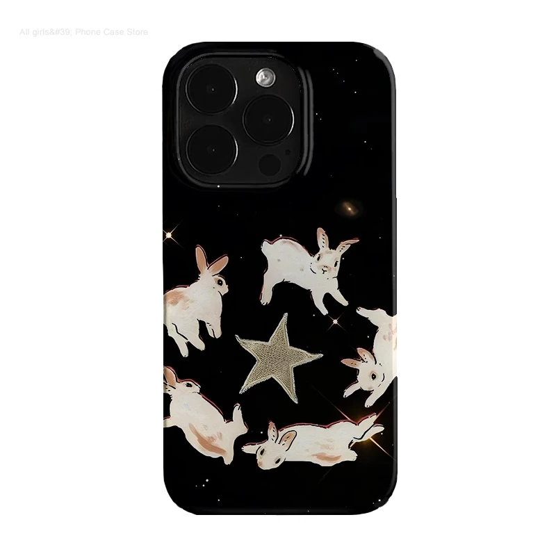 

Creative Cartoon Rabbit Star Art Phone Case for iPhone 17 16 15 14 13 12 11 Air Pro Max XS XR 7 8 Plus Glossy Film Hard PC Cover