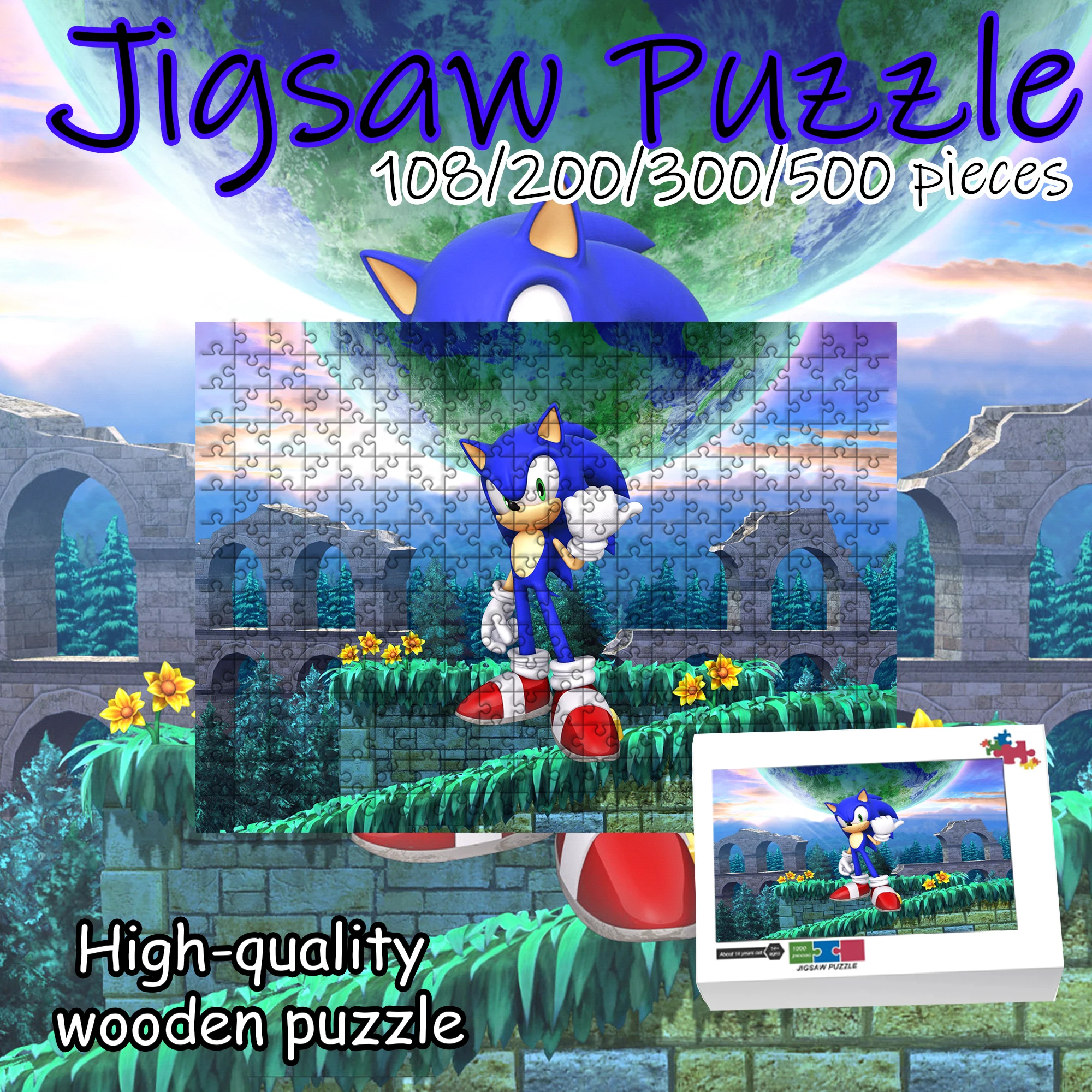 

Sonic the Hedgehog Jigsaw Puzzle 108/200/300/500/1000 Pieces Wooden Puzzle High Quality Gift Fun Birthday gift