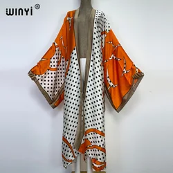 WINYI 2022 nadruk w stylu Boho długa Kimono sukienka plażowa pokrowiec owijający kobiety letnie ubrania odzież plażowa narzuta na strój kąpielowy kaftan kimono