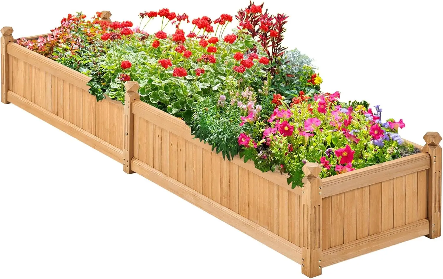 90.5″ L×23.5″ W×16″ H Wooden Raised Garden Bed, Horticulture Wood Rectangular Garden Planter Outdoor, Raised Planter Box for Yard/Greenhouse/Vegetable/Flower/Herbs, Light Brown