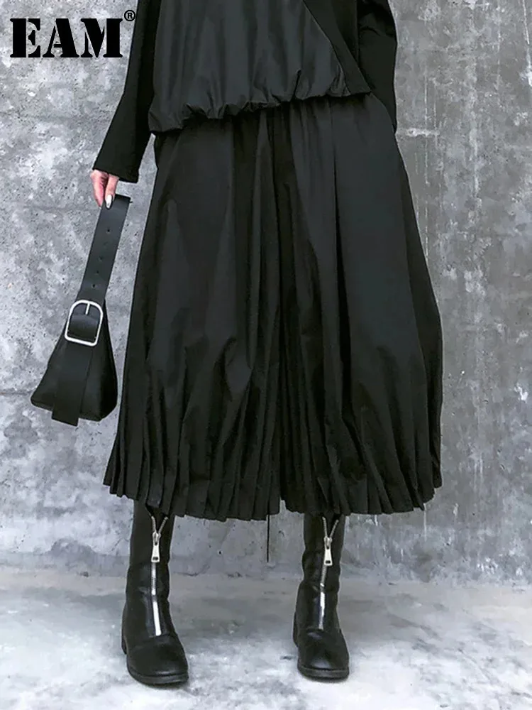 

[EAM] High Elastic Waist Black Brief Pleated Wide Leg Trousers New Loose Fit Pants Women Fashion Tide Spring Autumn 2024 1DE6421