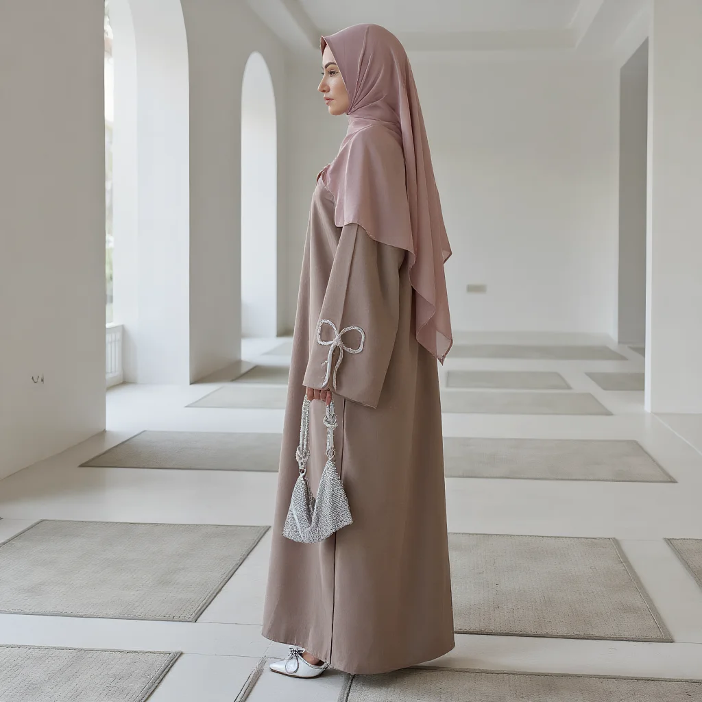 イード向け高級アバヤ、ドバイダイヤモンドボウスリーブ、ムスリムパーティーロングドレス、女性用カフタンローブ、ラマダンイスラム服