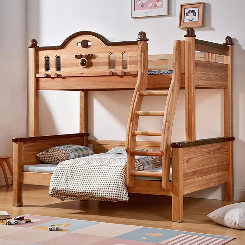 

Customizable red sandalwood bold thickened mother and child bed two floors children up and down small apartment staircase bed